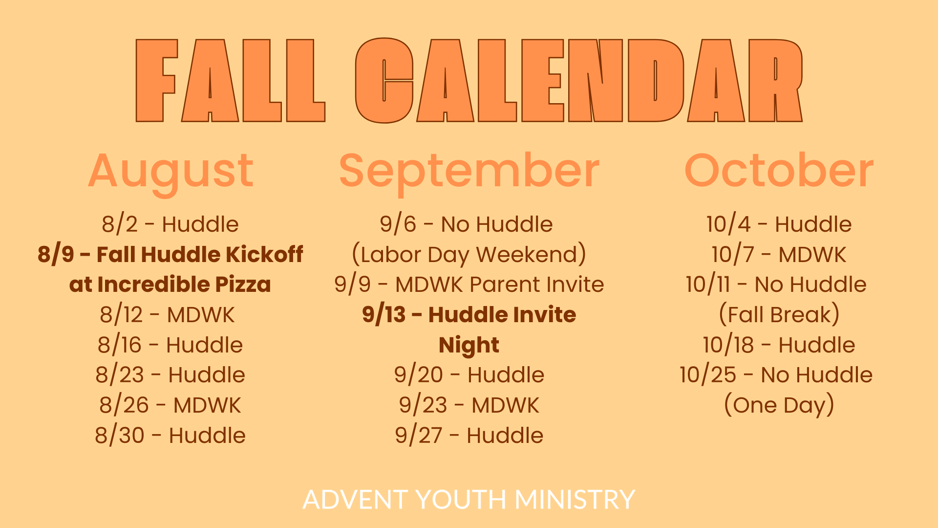 AYM Fall Calendar